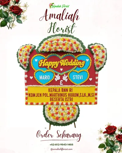 Karangan Papan Bunga Pernikahan di Banyuadem